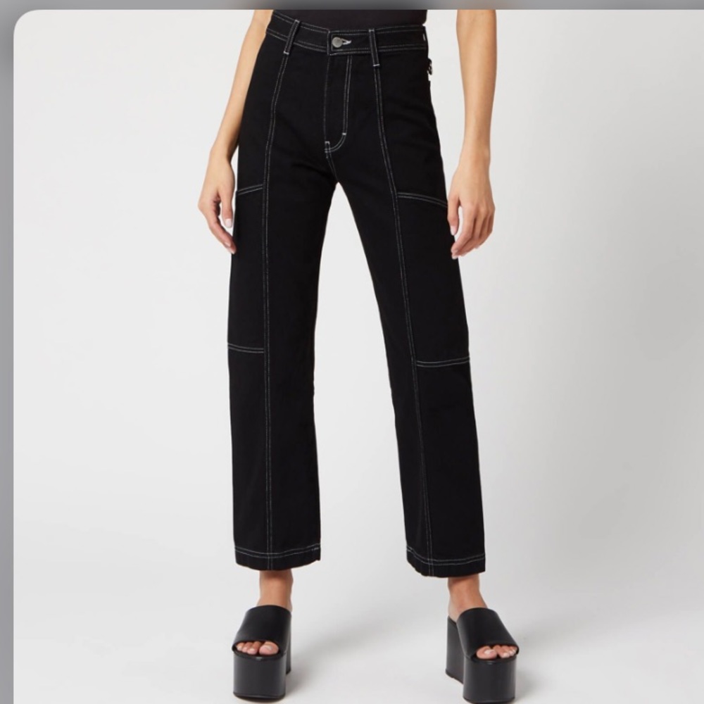 Simon Miller Black Straight-Leg Pants with Contrast Stitching